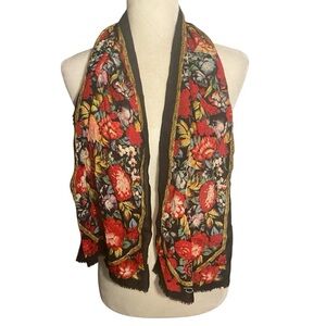 Oscar De La Renta Womens Red Floral Vintage 90s Scarf